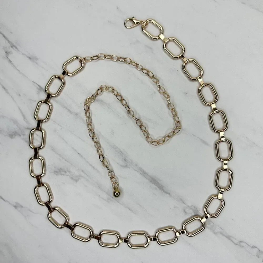 Gold Tone Metal Rectangular Chain Link Belt One Size (OS) ✨